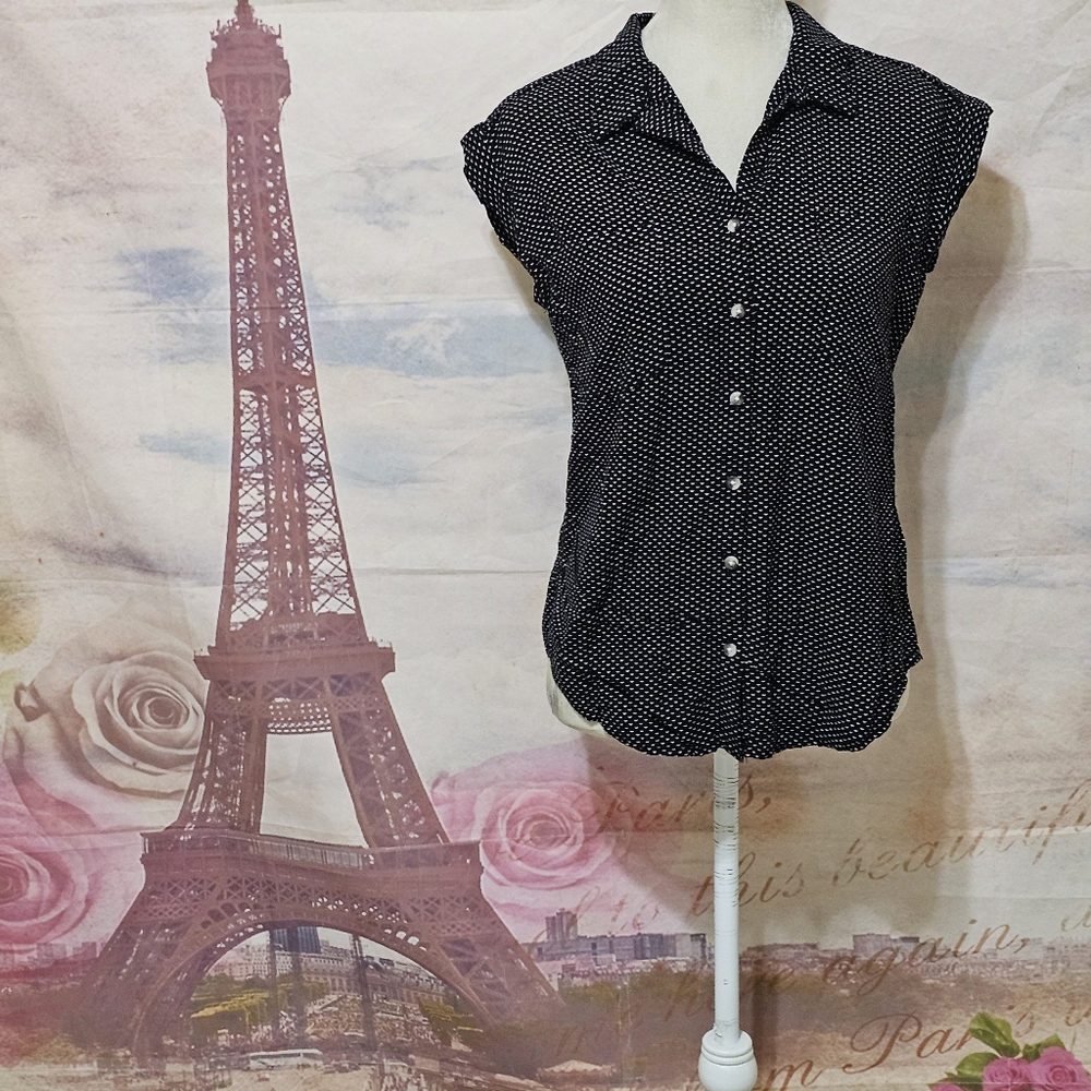 JACHS Girlfriend Black and White Polka Dot Button Down Shirt